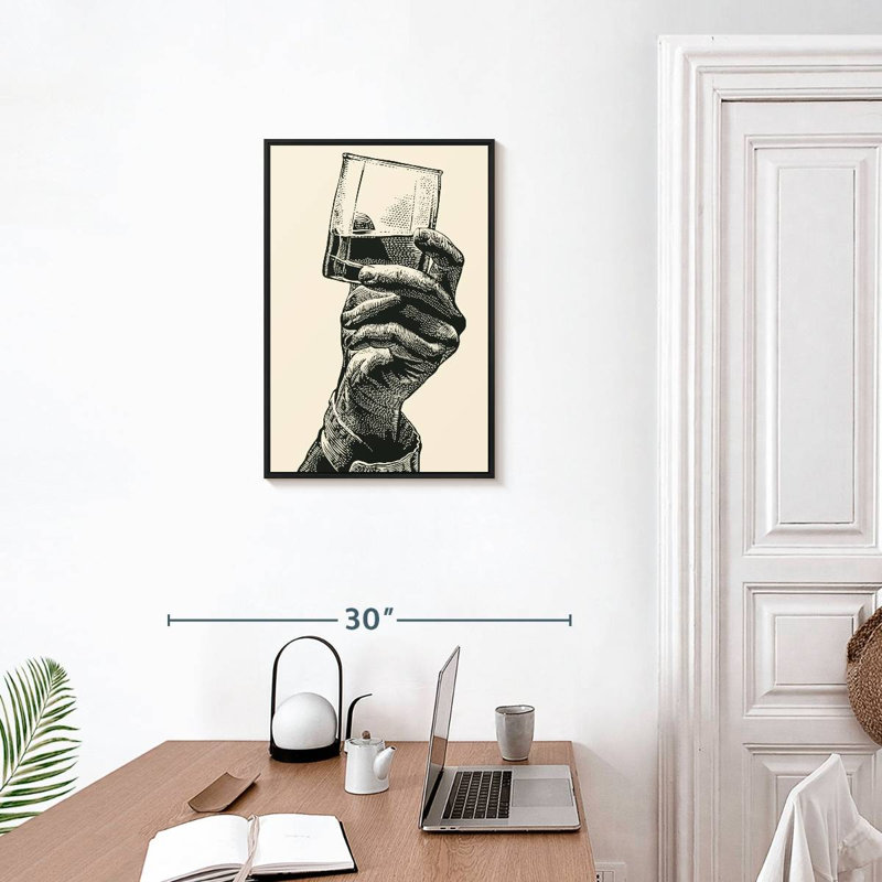 Whisky In Hand, Cadre flottant noir, 17 po x 25 po