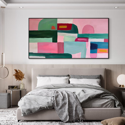 Soft Pastel Abstract Blocks Modern Geometric Shapes Extra Large Framed Wall Art Print Decor (Frame Assembly Required)
