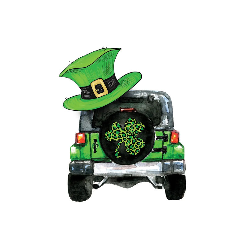 St. Patrick Day Jeep par Ephrazy, reproduction d'art sur toile tendue, H 26 po x l 18 po x 1,5 po