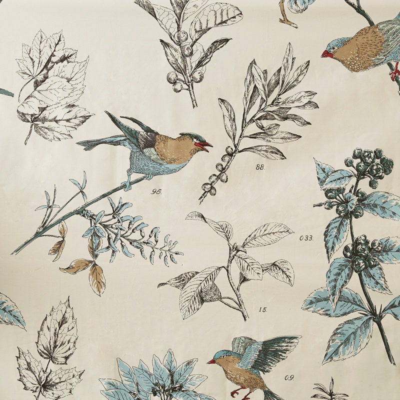 72" Multicolor Cotton Floral Shower Curtain with Birds