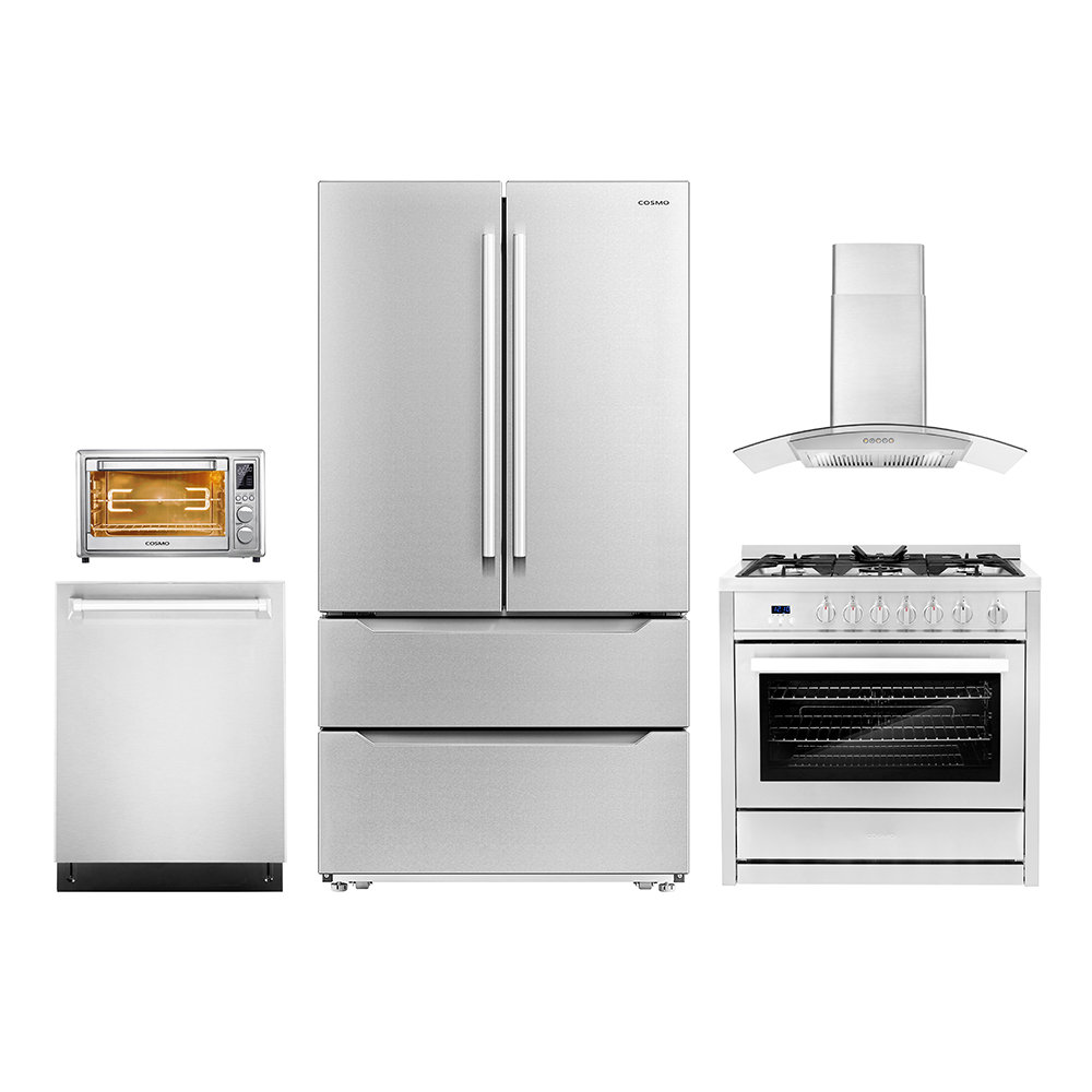 https://assets.wfcdn.com/im/04068946/compr-r85/2102/210267983/5-piece-kitchen-package-with-36-freestanding-gas-range-36-wall-mount-range-hood-24-built-in-fully-integrated-dishwasher-french-door-refrigerator-20-electric-air-fryer-toaster-oven.jpg