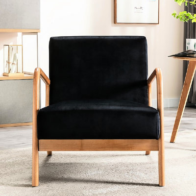 Fauteuil en velours noir Mid Century