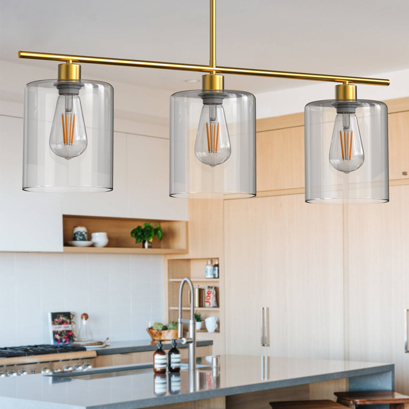 Alorie Dimmable Modern Linear Kitchen Island Pendant Lighting with Clear Glass Shades for Dining Table