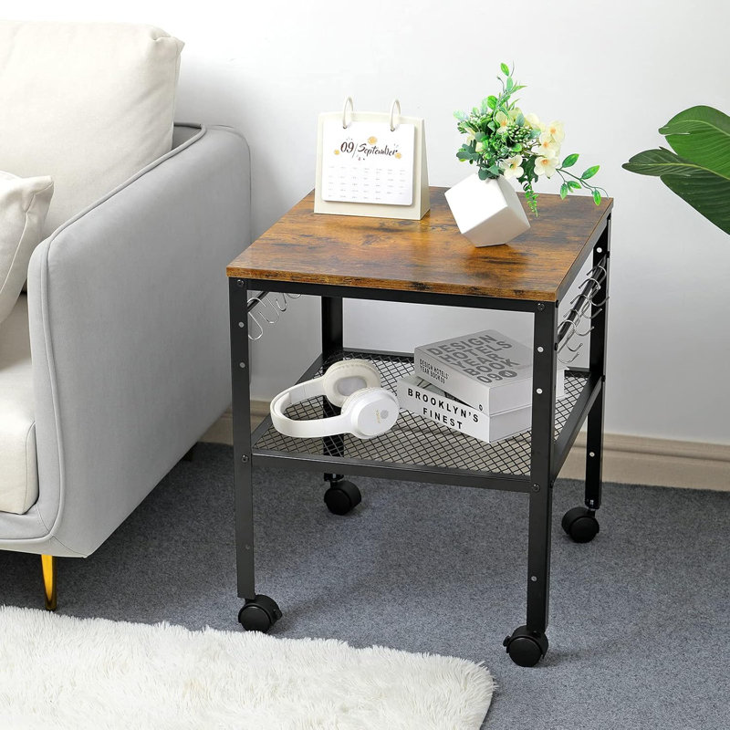 Rustic End Table, 2-Tier Side Table With Adjustable Height Shelf , Rustic Brown