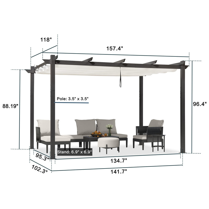 4m x 3m Aluminium Pergola, White