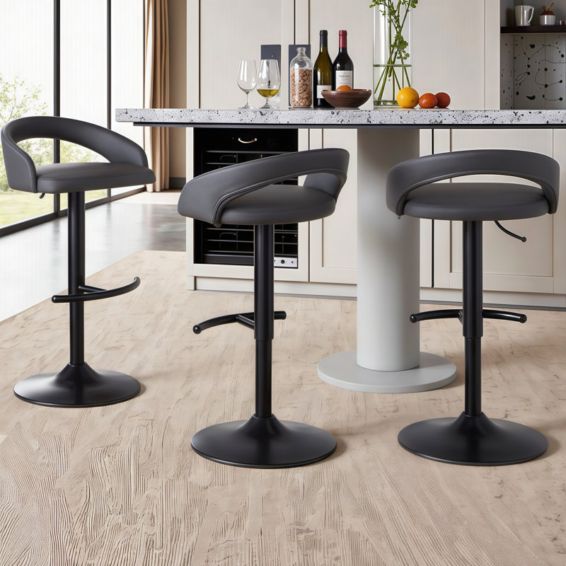 Tabourets de bar pivotants réglables avec repose-pieds - Ensemble de 2/3 pour les espaces modernes, Noir, Gris, 3