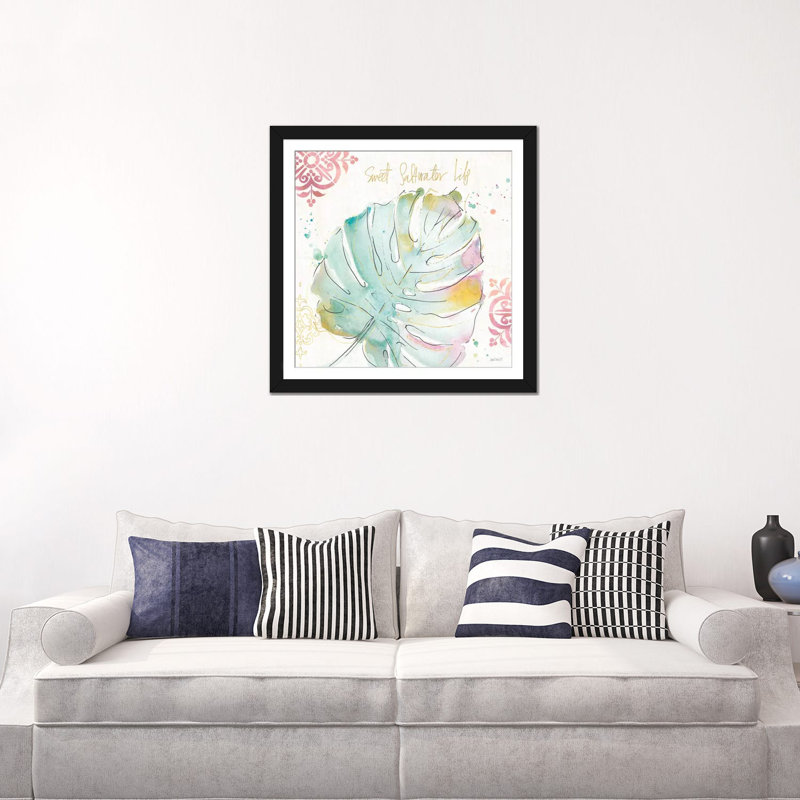 «Palm Passion IV», reproduction d'art sur toile tendue, Papier d'art encadré noir, H 16 po x l 16 po x P 1 po, Blanc