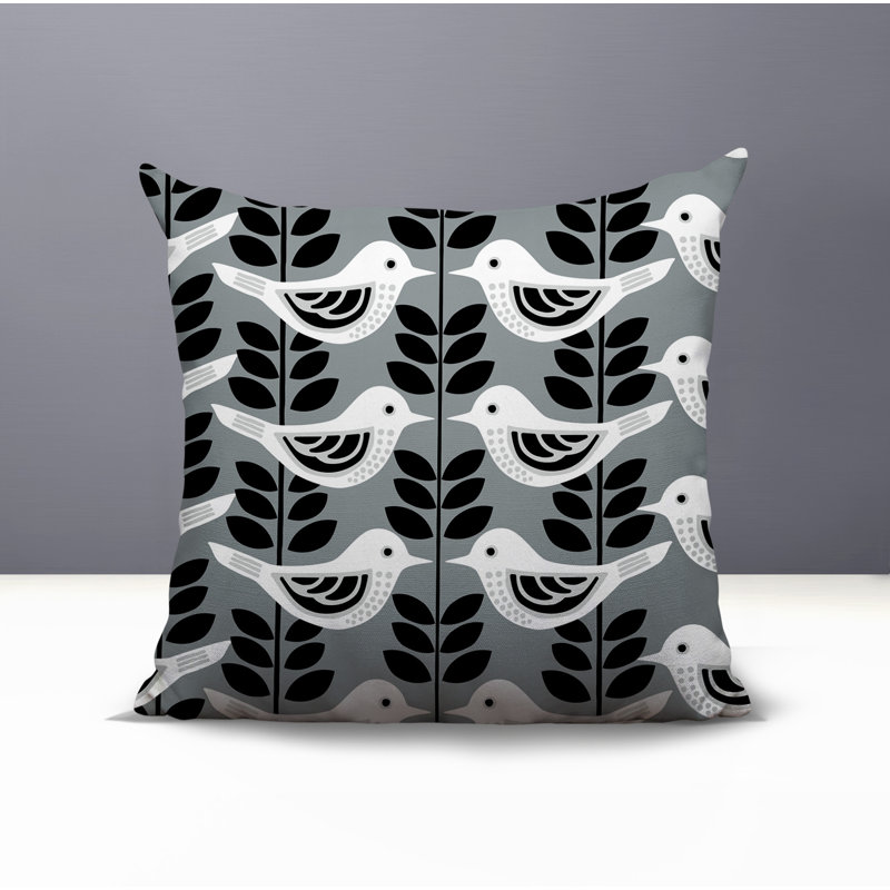 Oreiller carré réversible intérieur / extérieur Amiri Bird, Gris, Square 15"