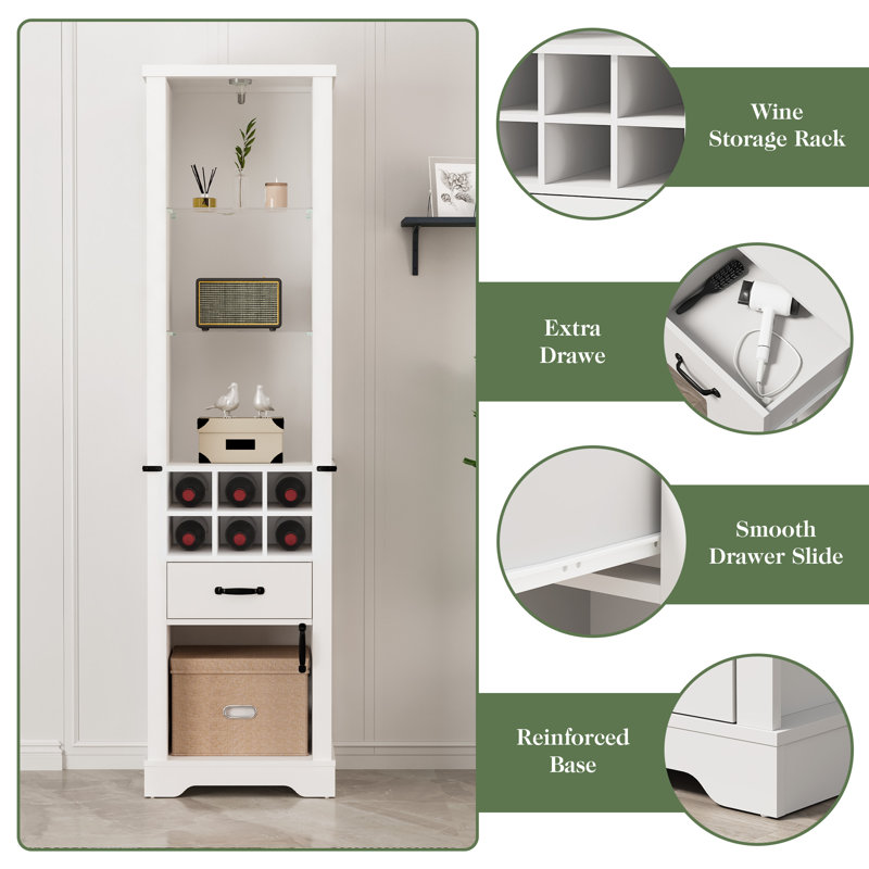 75'' Tall Storage Cabinet with Led Light & Wine Grid