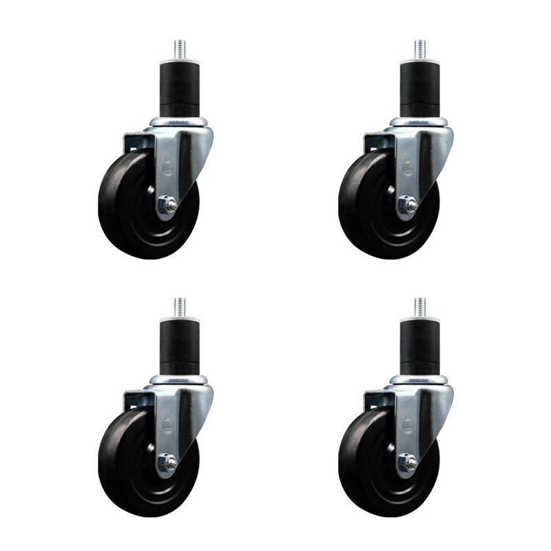 Soft Rubber Wheel Swivel Expanding Stem Caster Set SCC NB 4" x 1-3/4"