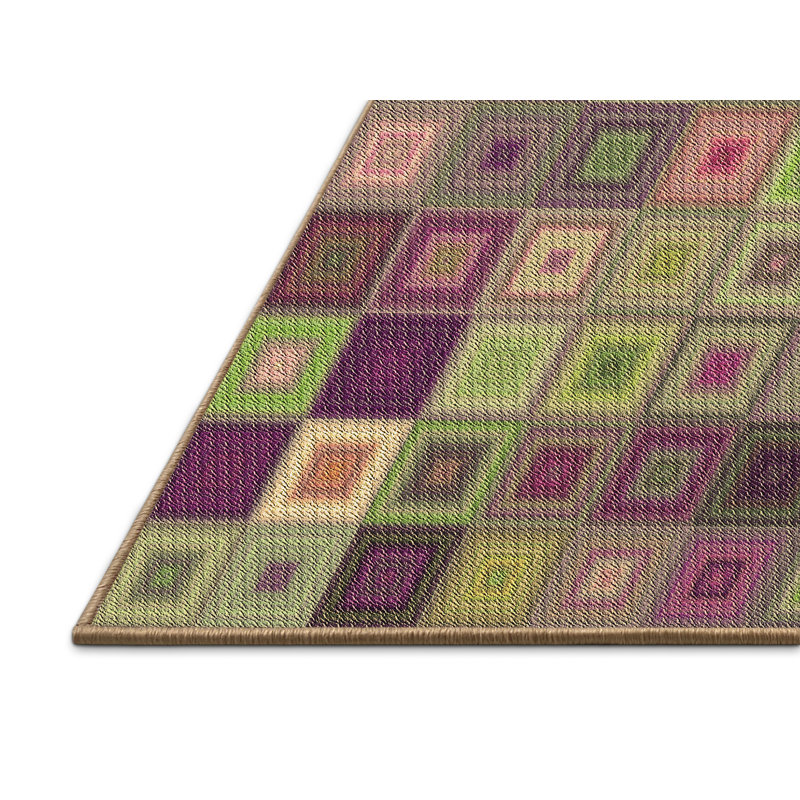 Tapis géométrique en laine vert, Rectangle 2 pi x 3 pi