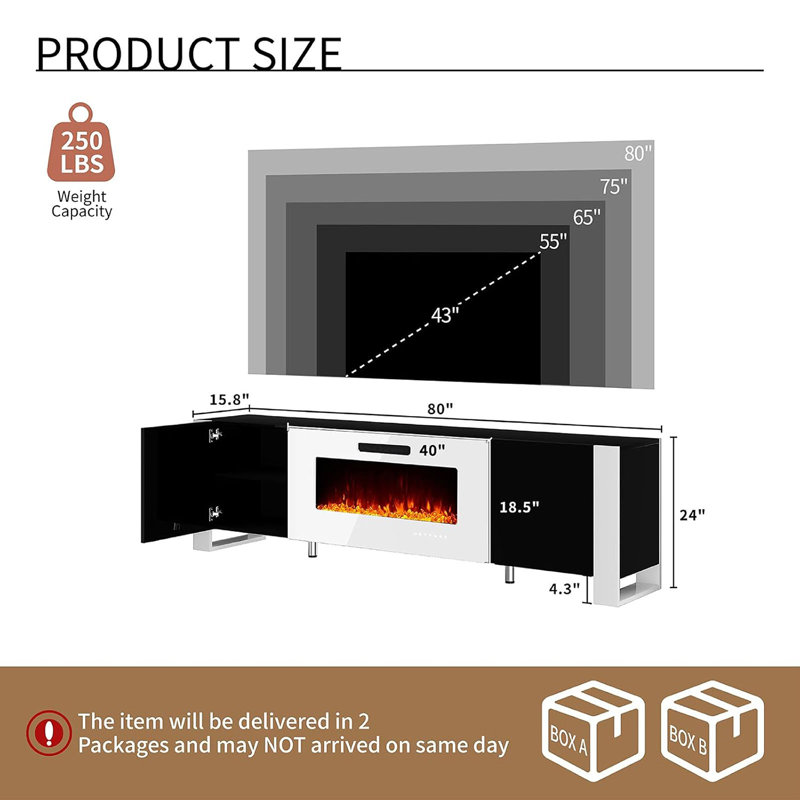 Pittston Unfinished with Fireplace Included, Black/White, 80"