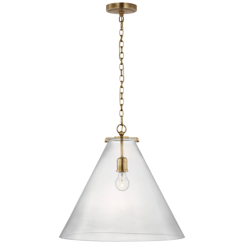 Katie 1 - Light Cone Pendant, Hand-Rubbed Antique Brass, Clear