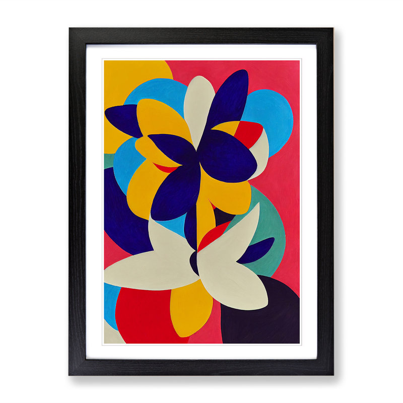Magnolia Flower Abstract 1 Piece Single Picture Frame Wall Art, 34cm H x 25cm W x 2cm D, Black