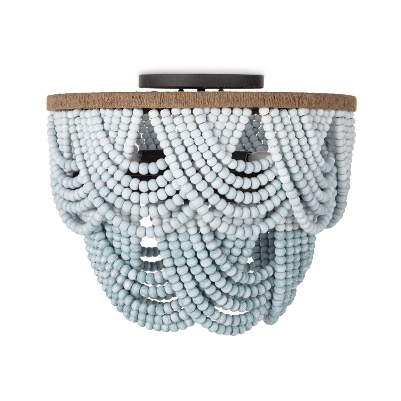 Ombre Wood Bead Flush Mount, White/Natural, White