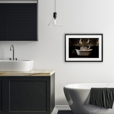 Forest Elk Rustic Bath Time Framed Print Under Glass, design by Sasha