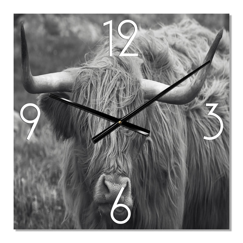Horloge murale de vache écossaise sur terre ferme I, Très grand