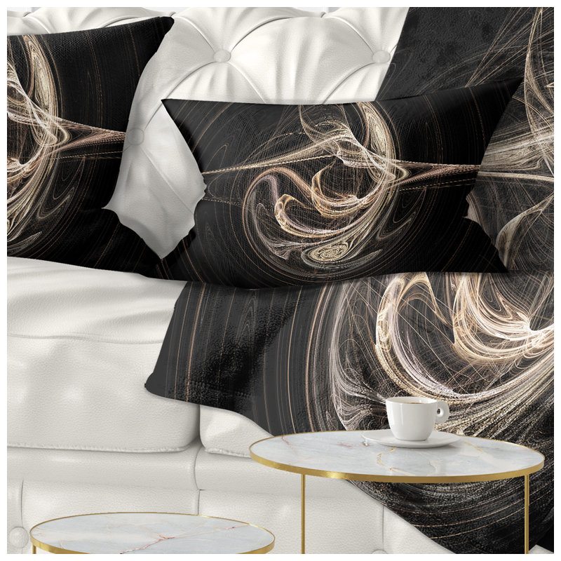Coussin décoratif blanc à motif floral abstrait noir