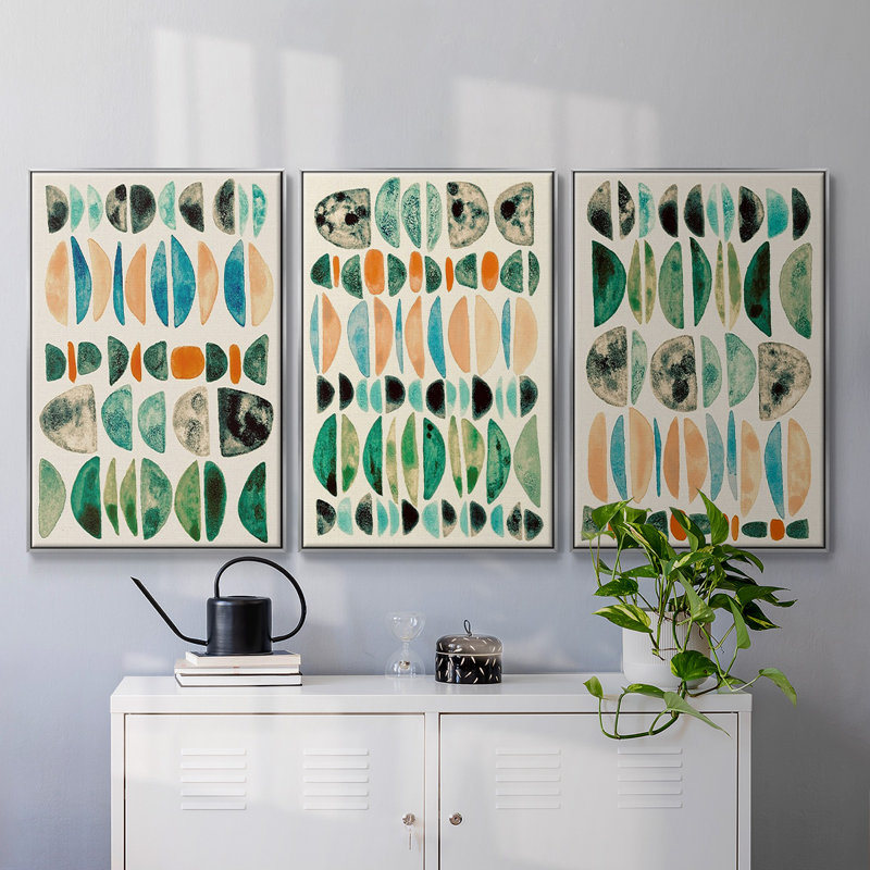 Semi Stack I - Ensemble de 3 reproductions encadrées sur toile, Argent, H 40 po x l 90 po x P 2 po