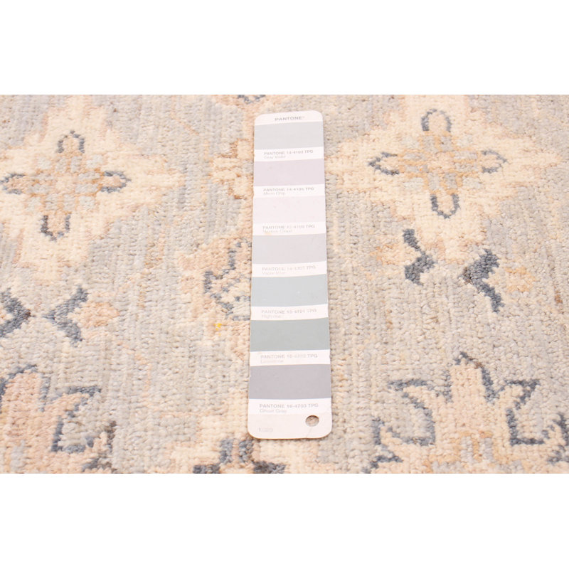 Tapis unique en laine noué à la main nouvel âge 4 pi x 5 pi 7 po Kanopolis - gris clair / beige