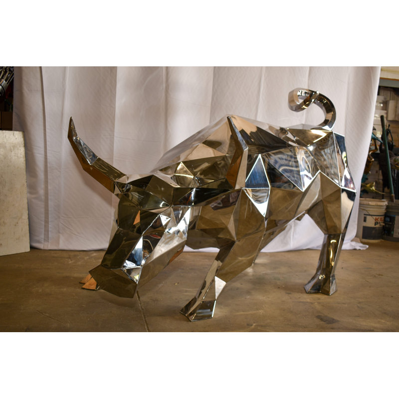 Modern Variation of Wall Street Bull Stainless Steel Statue 80" x 49" x 49"H