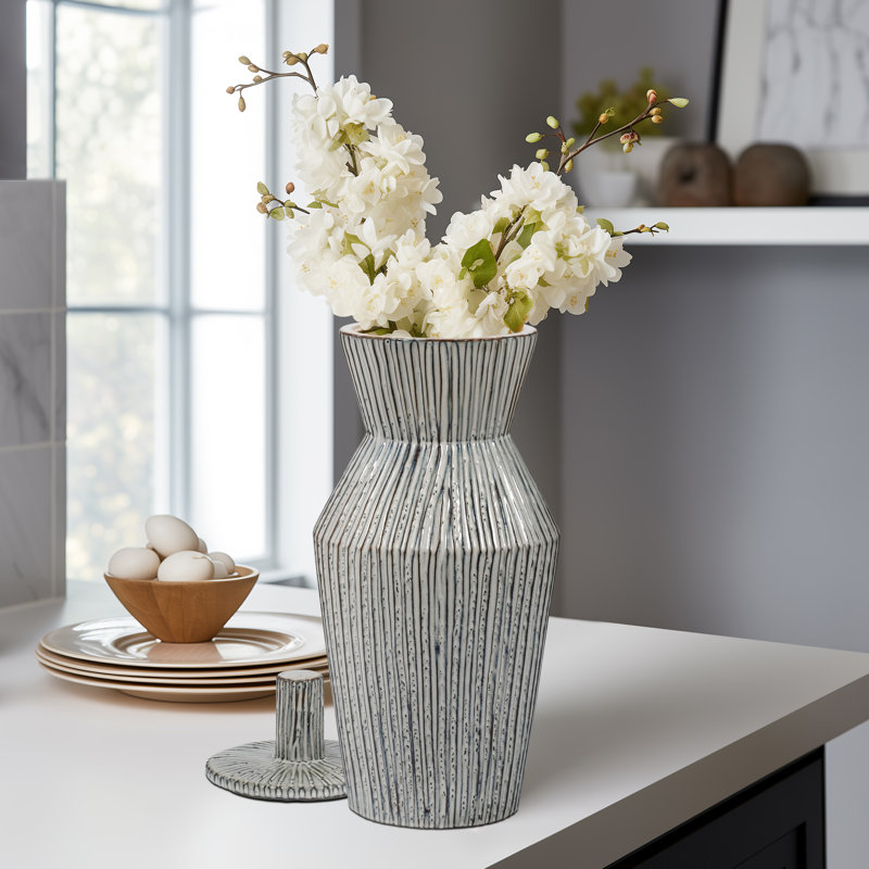Vase à couvercle en grès Chambre, Gris, H 20 po x l 8 po x P 8 po