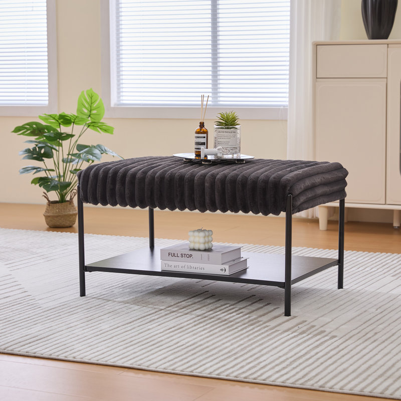 30.7"Wide Upholstered Ottoman Coffee Table Foot Rest With  Metal Legs (Only Including Ottoman), Charcoal