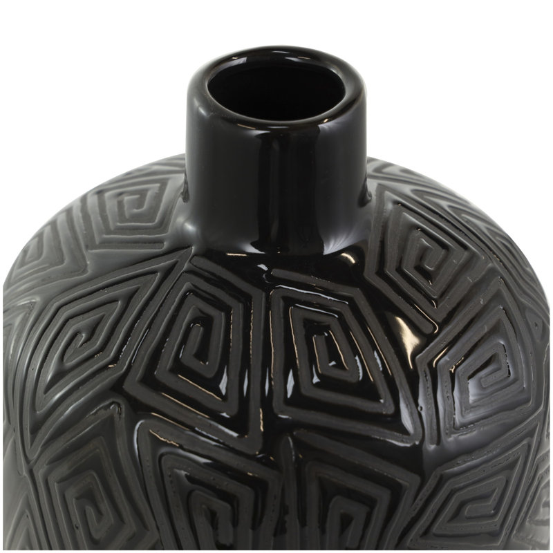 Vase décoratif en céramique noir avec gravures géométriques, H 14,7 po x l 7 po x P 7 po
