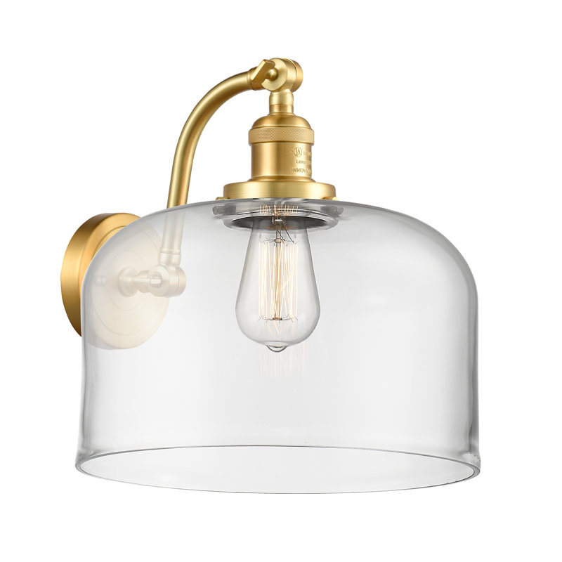 Applique murale 1 lumière 12 po Bell, Ampoule incandescente rétro 60 watts, Clair, Or satiné