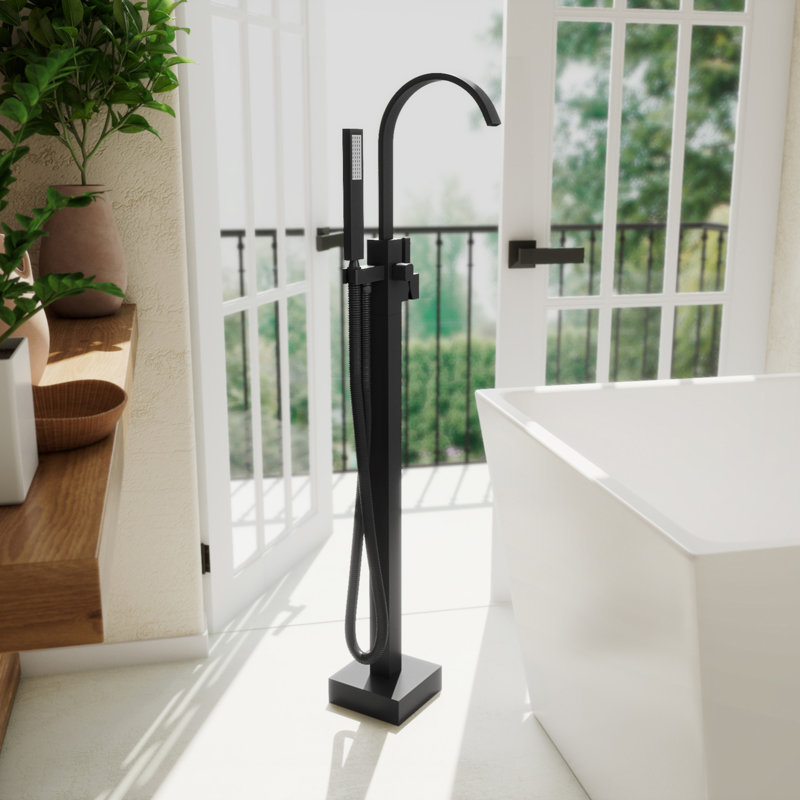 Robinet de baignoire autoportante avec douchette à main 38 po x 9 po DreamLine Levantine, Noir mat