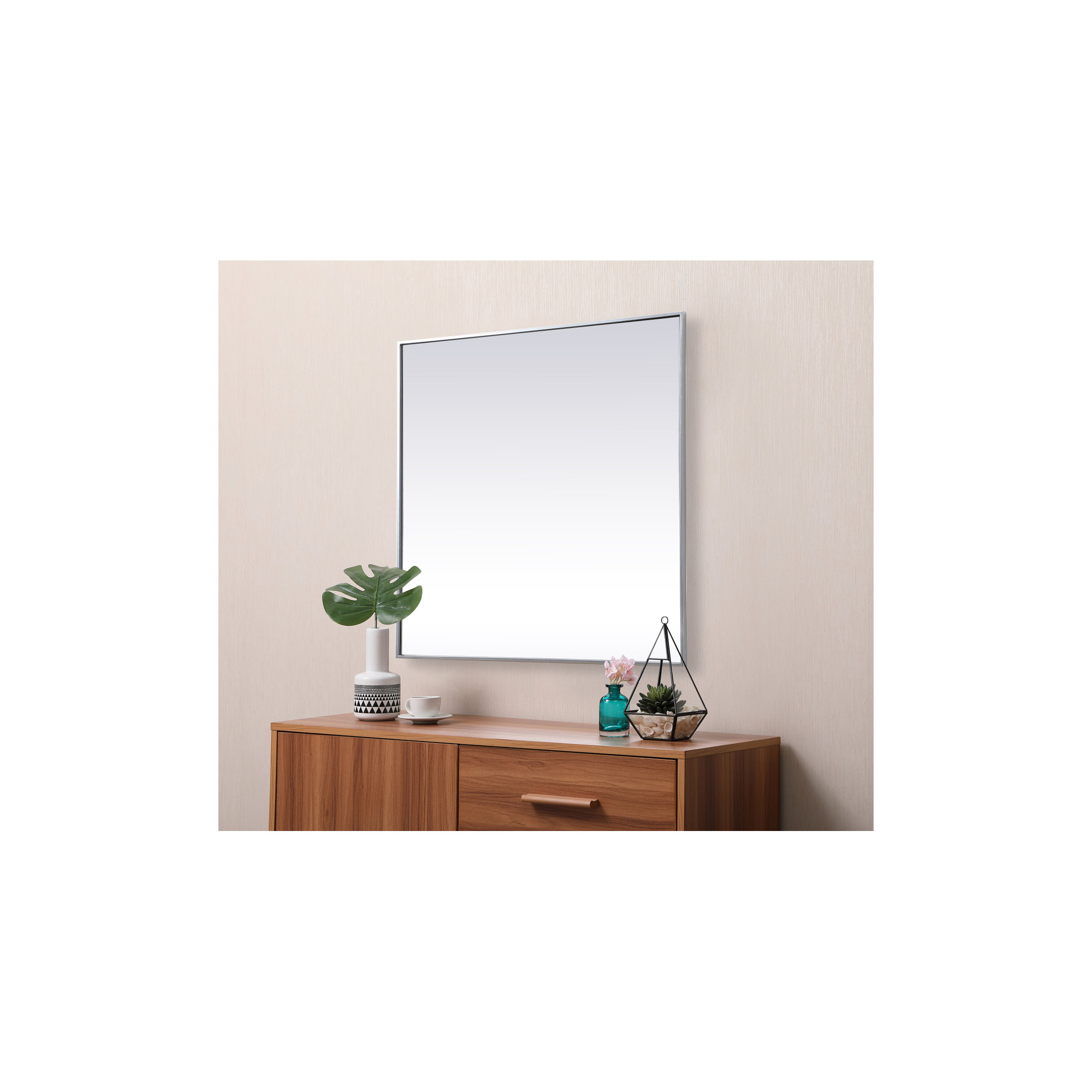 Valparaiso Metal Square Wall Mirror, Silver, 42"  x 42" 