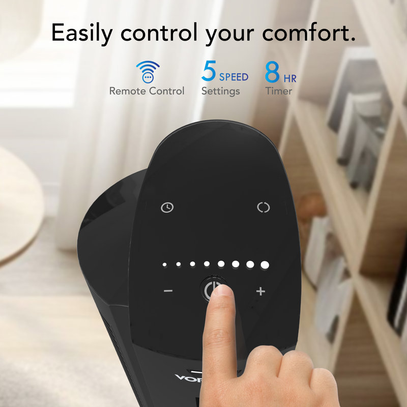 Vornado OZI42 42 in. 5-Speed Tower Fan in Black with Remote Control, Oscillation, and Timer