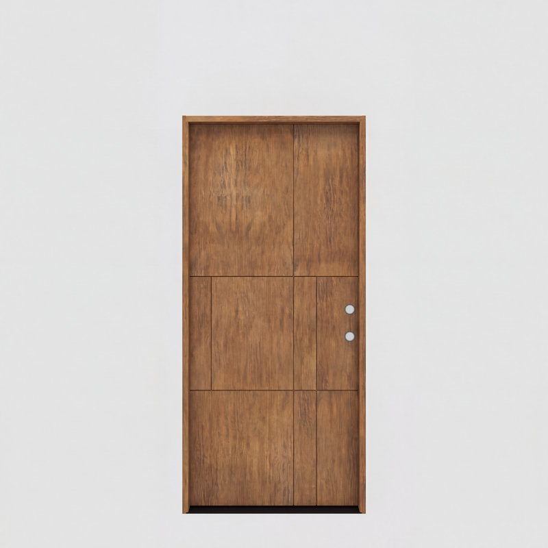 PANEO-BQ-80 | 80" Single Door, RTA Prehung Exterior, Flush Panel Modern, Unfinished Mahogany Wood