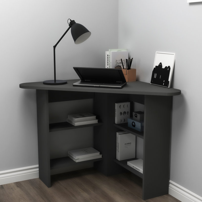 Corner Computer Desk with Shelves, Anthracite