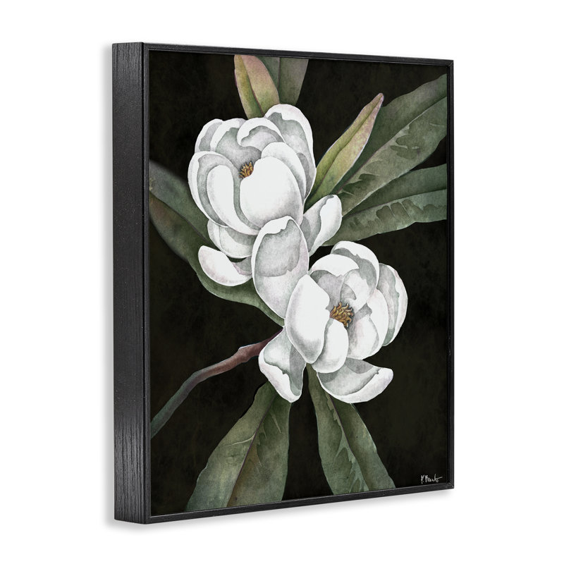 Giclée vintage encadrée de magnolia, par Paul Brent, H 14 po x l 11 po, Giclée encadrée noir minuit