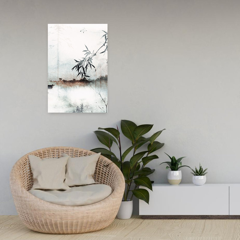 Art contemporain contemporain, paysage serein, paysage tranquille de bambou, H 24 po x l 16 po