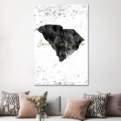 South Carolina Black And White Gold by WallDecorAddict - Wrapped Canvas Gallery-Wrapped Canvas Giclée