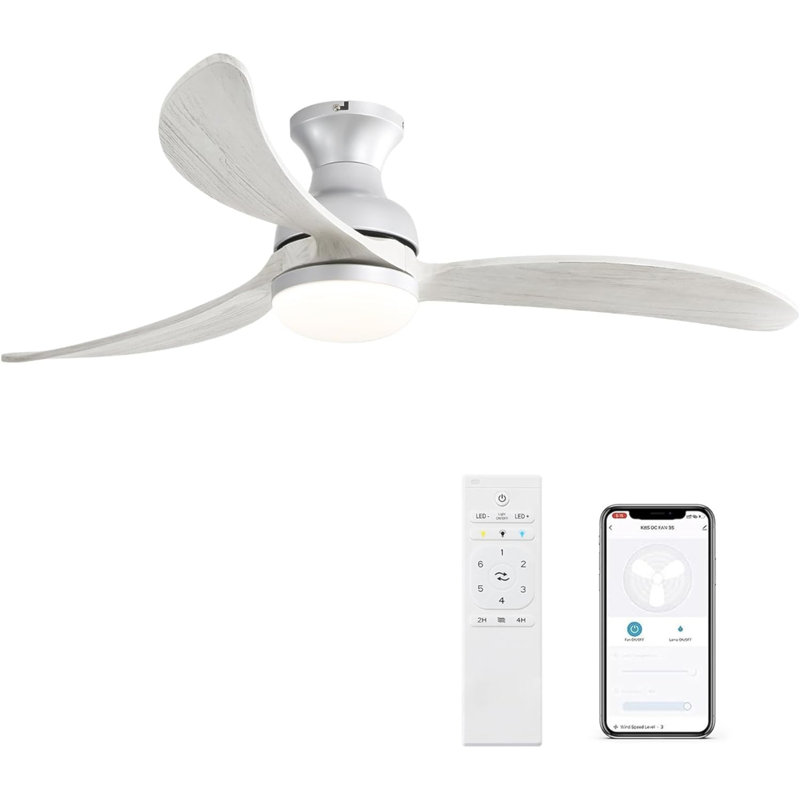 Ventilateur de plafond moderne de 52 pouces avec moteur à courant continu réversible à télécommande à 3 pales en bois massif à intensité variable