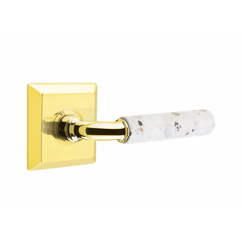 Ensemble de leviers de passage Emtek Select, rosette Quincy, tige R-Bar, poignée terrazzo légère, CF, Gauche