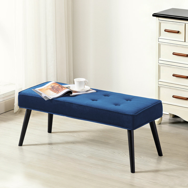 Banc de 40 po pour le hall d'entrée, Velours bleu, H 17,7 po x l 40 po x P 16,1 po