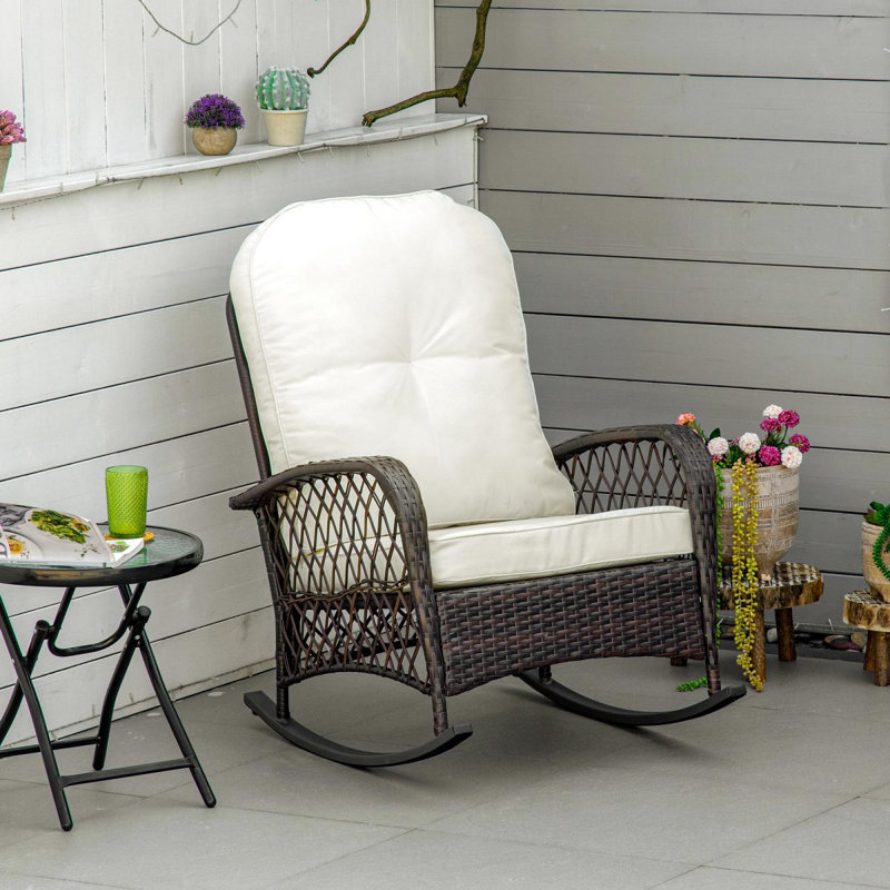 Chaise berçante en osier pour l'extérieur Outsunny, Blanc