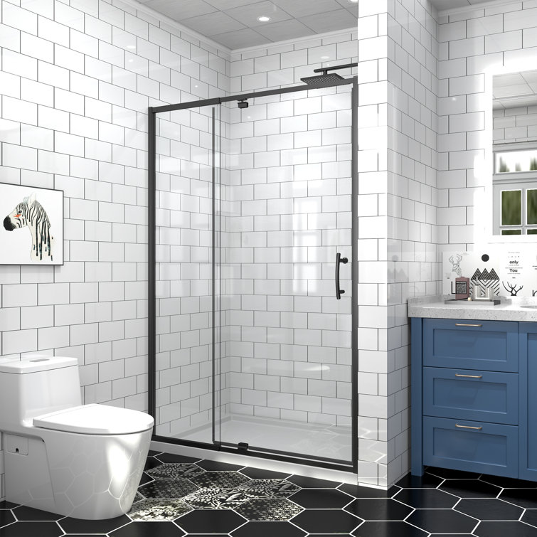 privdr 44"-48" W X 71" H Pivot Swing Semi-Frameless Shower Door with 1/4" Tempered Clear Glass