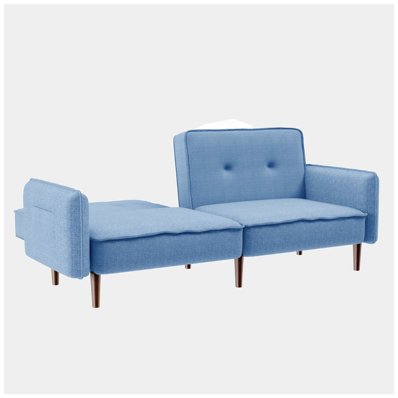 Canapé-lit à accoudoirs encastrés 75 po Gismondine, 100 % polyester bleu