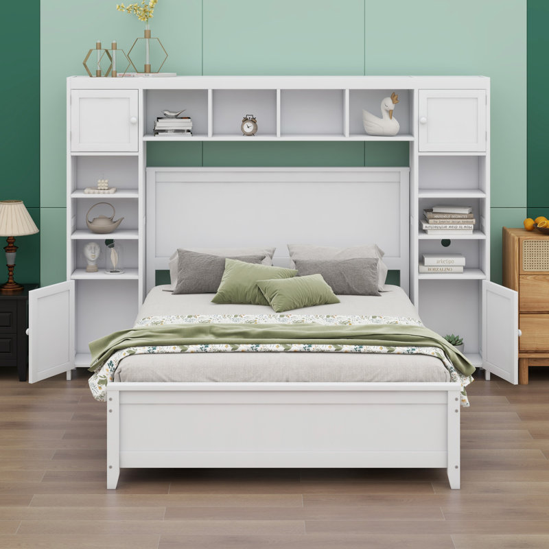 Lit plateforme double avec rangement double, Blanc