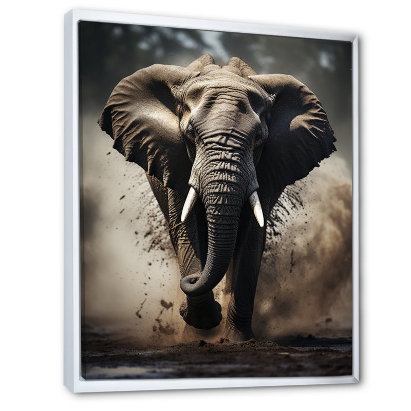 Éléphant Banwari Glimmers of Grace - imprimé, H 44 po x l 34 po x P 1,5 po, Cadre flottant blanc