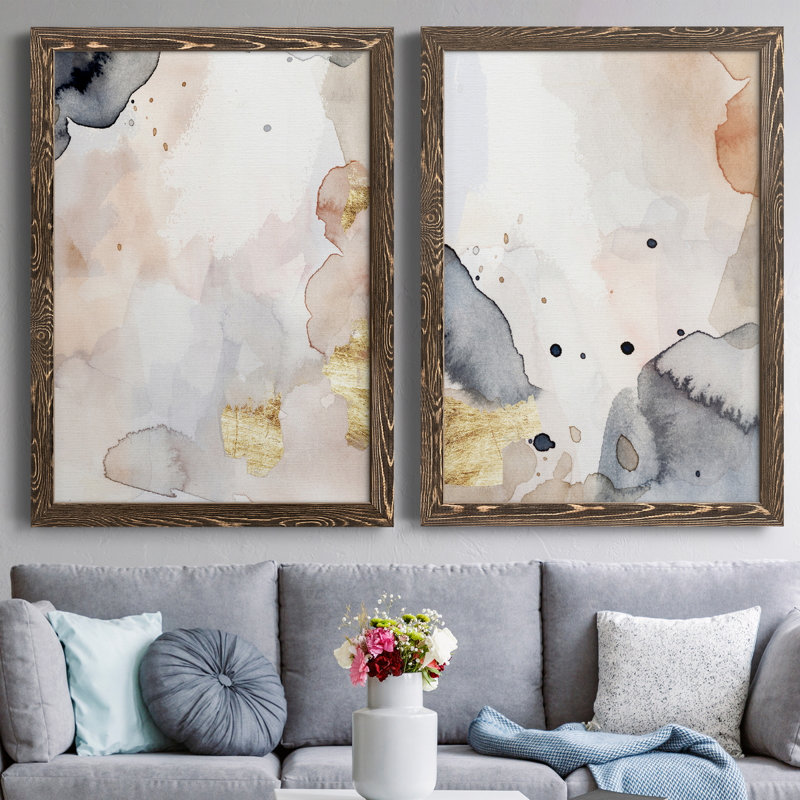 Indigo Blush and Gold I - ensemble de 2 reproductions d'art sur toile, H 31,5 po x l 47 po x P 1,5 po