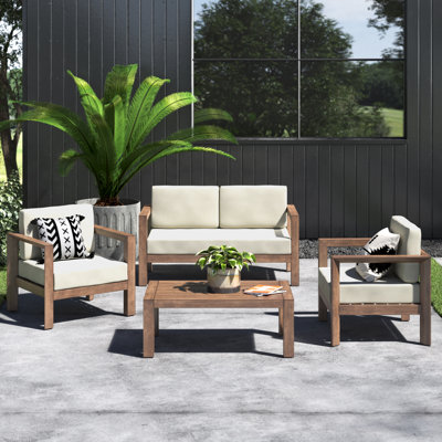 Phillipston Acacia 4 - Person Patio Conversation Set with Cushions