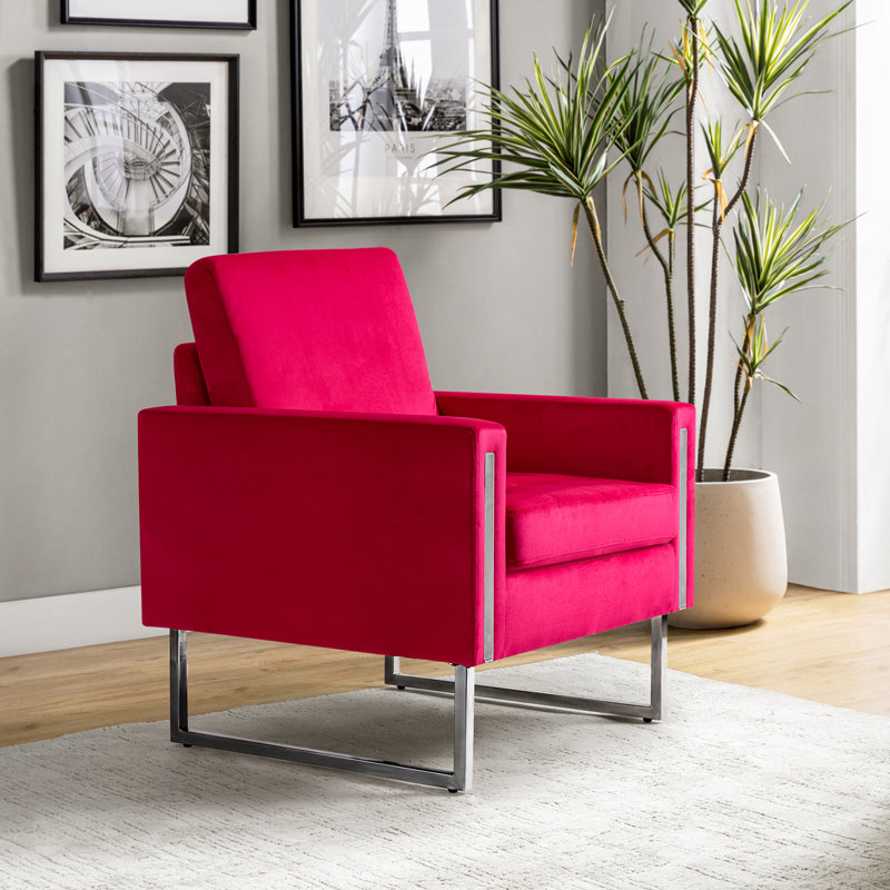 Charo 31.5" W Tufted Velvet Club Chair, Fuchsia Velvet