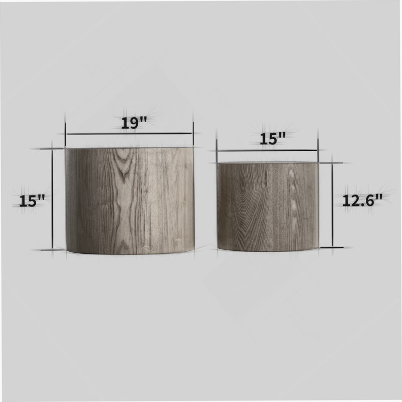 Nesting Coffee Table Set of 2, Modern Round Coffee Table, Wooden Circle Accent Tables for Small Spaces Living Room Bedroom Balcony Office Drum Side Table, Natural Wood with Real Tree Ring