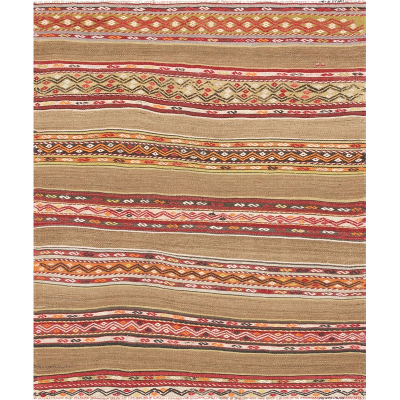 Tapis unique en laine noué à la main des années 1960 de 4 pi 4 po x 5 pi 1 po rouge / gris / vert